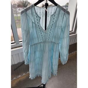 Anthropologie Blue Eyelette Dress EUC 0